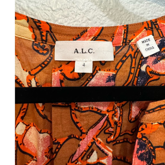 ALC $325 Nomad Long Sleeve Split Neck Brown Orange Blouse Size 4 - Picture 7 of 9